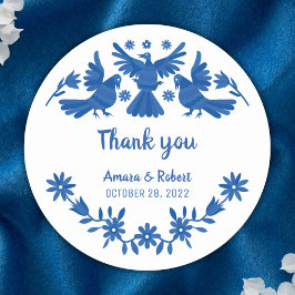 PEGATINA REDONDA AZUL OTOMI MEXICAN GRACIAS RUNDER AUFKLEBER