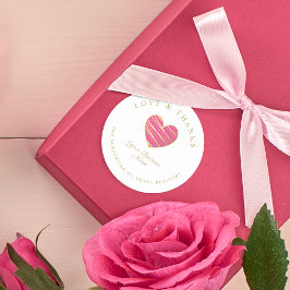 Pegatina Redonda Hot Pink Herz Liebe & Dank Unters Runder Aufkleber