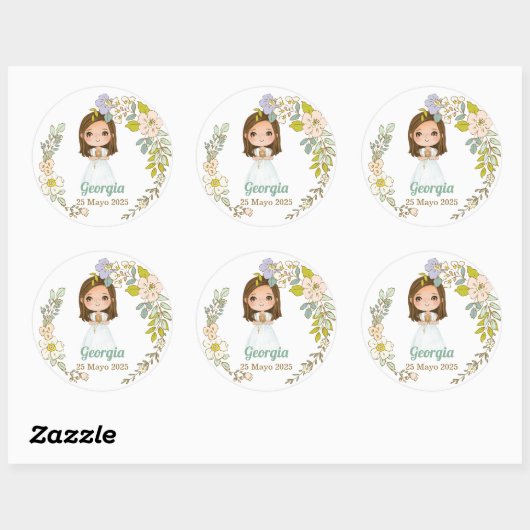 Pegatina redonda Primera Comunión GEORGIA Runder Aufkleber (Blatt)