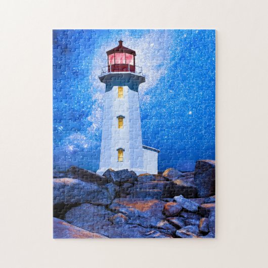 Peggy's Cove Lighthouse am Abend Art Puzzle (Vertikal)