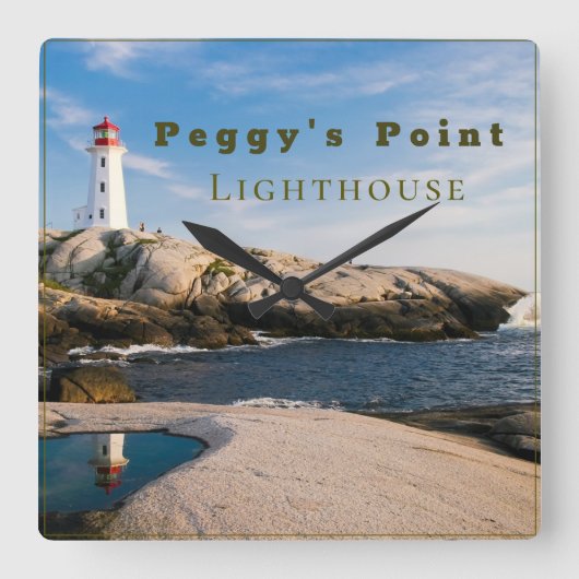 Peggys Point Lighthouse Atlantic Canada Quadratische Wanduhr (Vorderseite)