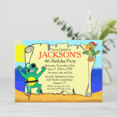 Pegleg Frog Pirate Parrot Einladung zum Geburtstag (Stehend Vorderseite)