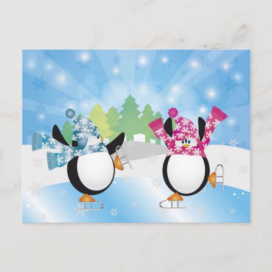 Peguins Abbildung Skaten Postkarte (Vorderseite)