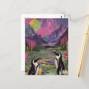 Peguins Surreal Mixed Media Postkarte