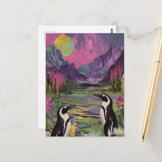 Peguins Surreal Mixed Media Postkarte (Vorderseite/Rückseite Beispiel)