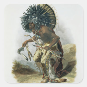 Pehriska-Ruhpa, Krieger der Minatarre im Kostüm vo Quadratischer Aufkleber