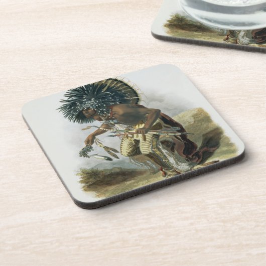 Pehriska-Ruhpa, Minatarre Krieger im Kostüm O Untersetzer (Linke Seite)