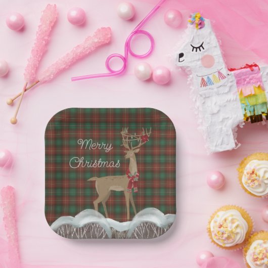 PEI Provincial Tartan and Christmas Deer Pappteller (Party)