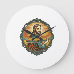 Peinlicher Jesus Stolpert Flache Oberfläche Öffent Große Wanduhr