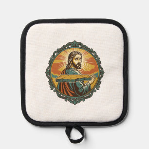Peinlicher Jesus Stolpert Flache Oberfläche Öffent Topflappen