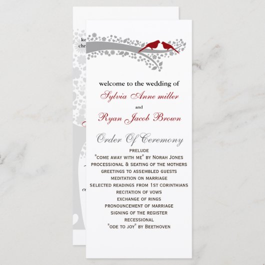 Peitschenrote Liebhaber Hochzeitsfeier Programm (Vorne/Hinten)