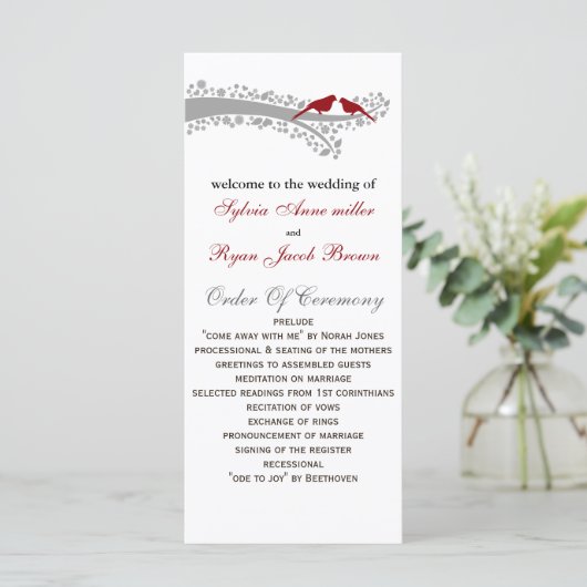 Peitschenrote Liebhaber Hochzeitsfeier Programm (Stehend Vorderseite)