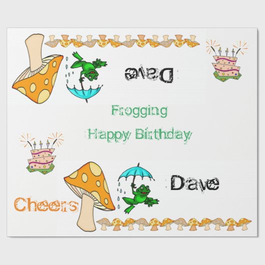 Peitschpapier Frogging Pilz glücklich Geburtstag Geschenkpapier (Flach)