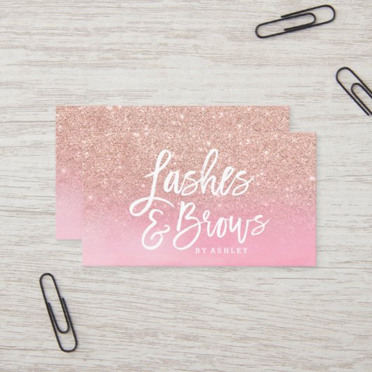 Peitscht Brauen-RosengoldGlitter-Rosa Watercolor Visitenkarte (Vorderseite/Rückseite Beispiel)