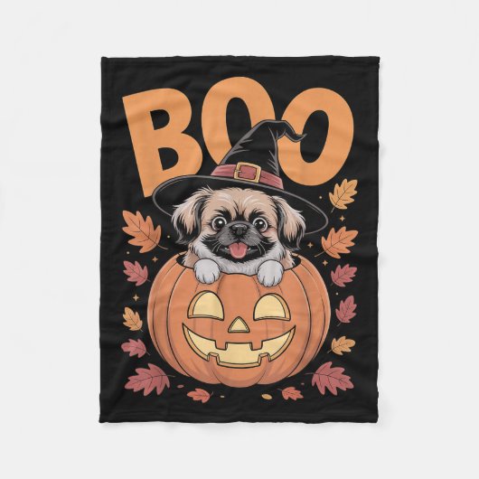 Peke Costume On Pumpkin Halloween Pekingese  Fleecedecke (Vorderseite)