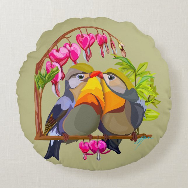 Pekin Robin Bird Pair Rundes Kissen (Vorderseite)