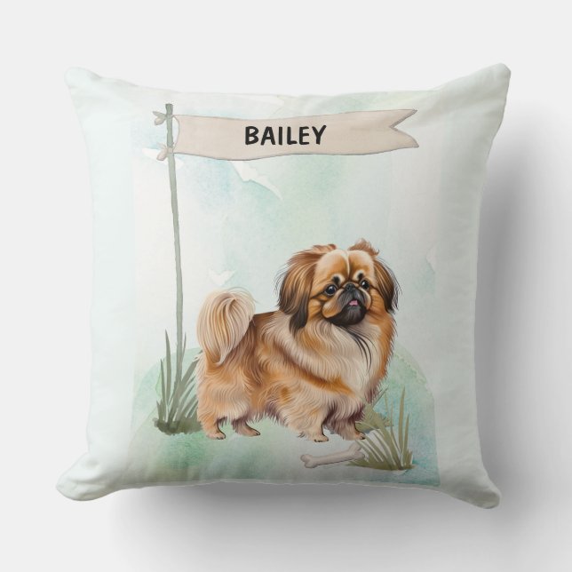 Pekinese Watercolor Personalized Dog Kissen (Vorderseite)