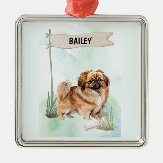 Pekinese Watercolor Personalized Dog Ornament Aus Metall (Vorne)
