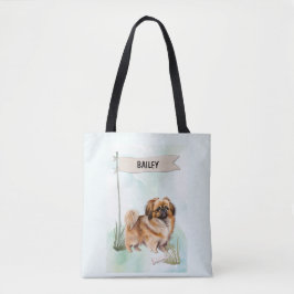 Pekinese Watercolor Personalized Dog Tasche