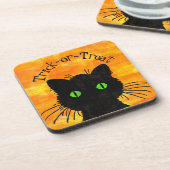 Peking Black Cat Halloween Wasserfarbendesign Getränkeuntersetzer (Linke Seite)