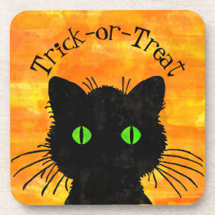 Peking Black Cat Halloween Wasserfarbendesign Getränkeuntersetzer