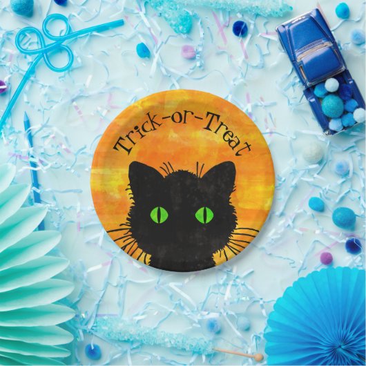 Peking Black Cat Halloween Wasserfarbendesign Pappteller (Party)