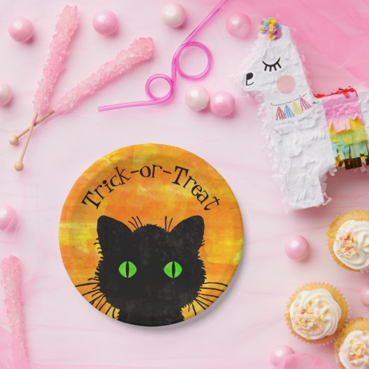 Peking Black Cat Halloween Wasserfarbendesign Pappteller (Party)