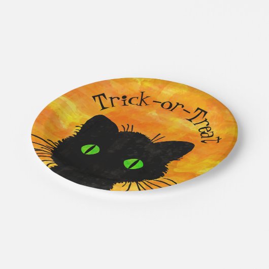 Peking Black Cat Halloween Wasserfarbendesign Pappteller (Schrägansicht)