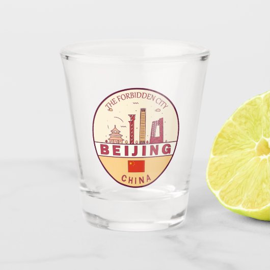 Peking China City Skyline Emblem Schnapsglas (Vorderseite)