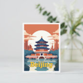 Peking China Reise Vintage Illustration Postkarte (Stehend Vorderseite)