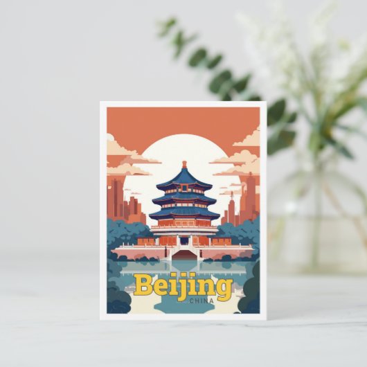 Peking China Reise Vintage Illustration Postkarte (Stehend Vorderseite)