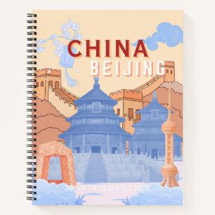 Peking China Reiseplakat Pastellblau und Pfirsic Notizblock