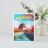 Peking China Vintage Illustration Postkarte (Stehend Vorderseite)