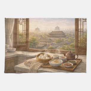 Pekinger Küchenmorgens-Wasserfarbenstadtansicht Geschirrtuch