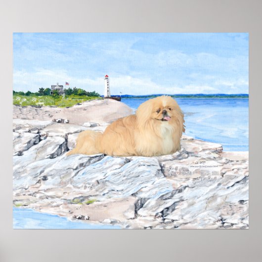 Pekingese am Leuchtturm Poster (Vorne)