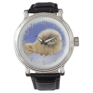Pekingese auf Blau Armbanduhr