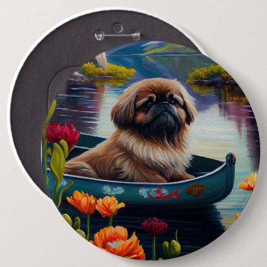 Pekingese auf dem Paddle: Ein Landschaftliches Abe Button (Vorne & Hinten)