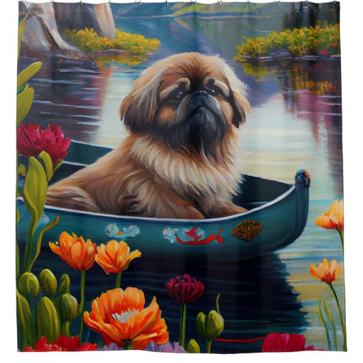 Pekingese auf dem Paddle: Ein Landschaftliches Abe Duschvorhang (Vorderseite)