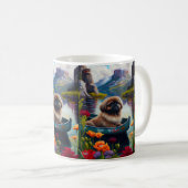 Pekingese auf dem Paddle: Ein Landschaftliches Abe Kaffeetasse (VorderseiteRechts)