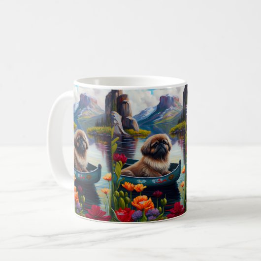 Pekingese auf dem Paddle: Ein Landschaftliches Abe Kaffeetasse (Vorderseite Links)