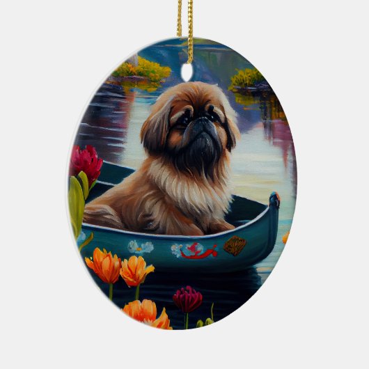 Pekingese auf dem Paddle: Ein Landschaftliches Abe Keramik Ornament (Rechts)