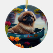 Pekingese auf dem Paddle: Ein Landschaftliches Abe Keramik Ornament (Vorne)