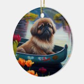 Pekingese auf dem Paddle: Ein Landschaftliches Abe Keramik Ornament (Links)