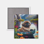 Pekingese auf dem Paddle: Ein Landschaftliches Abe Magnet (Vorderseite/Rückseite)