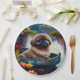 Pekingese auf dem Paddle: Ein Landschaftliches Abe Pappteller