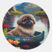 Pekingese auf dem Paddle: Ein Landschaftliches Abe Runder Aufkleber (Vorderseite)
