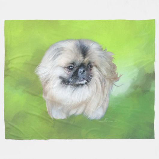 Pekingese auf Green Fleecedecke (Vorderseite (Horizontal))