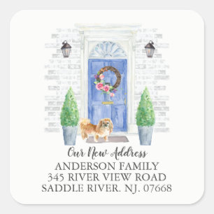 Pekingese Blue Dose New Address Label Quadratischer Aufkleber