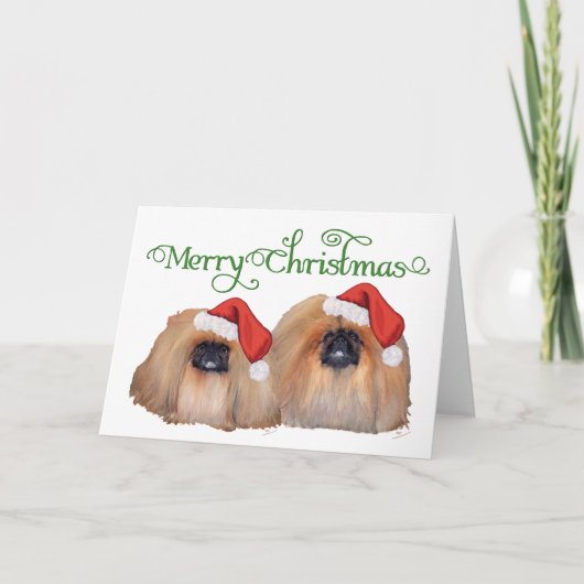 Pekingese Celebrate Christmas Feiertagskarte (Vorderseite)