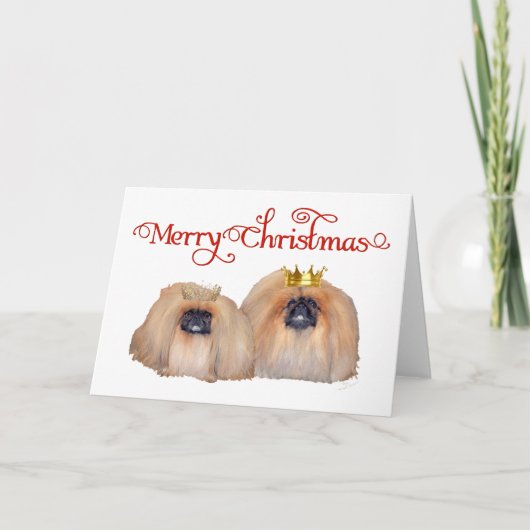 Pekingese Celebrate Christmas Feiertagskarte (Vorderseite)